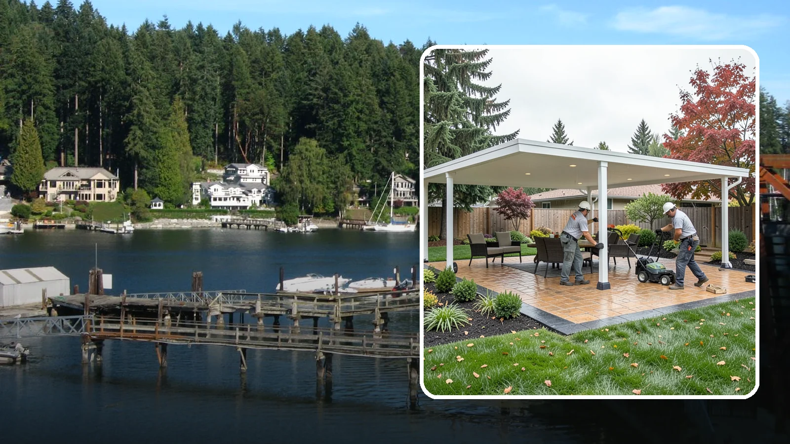 Patio Cover Installation in Gig Harbor, Pierce County, WA - Solid and louvered patio covers that make your outdoor space usable rain or shine, year-round.
