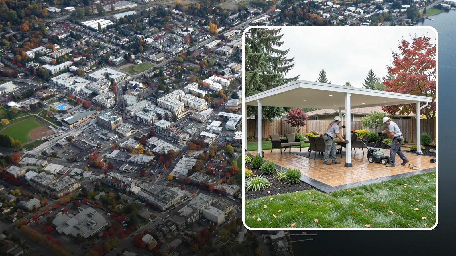 Patio Cover Installation in Kirkland, King County, WA - Solid and louvered patio covers that make your outdoor space usable rain or shine, year-round.