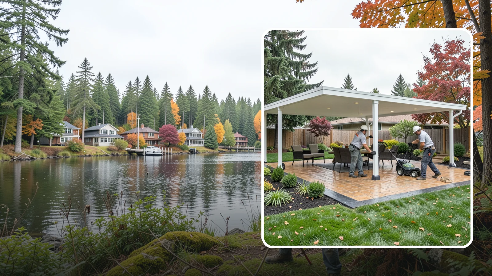 Patio Cover Installation in La Conner, Skagit County, WA - Solid and louvered patio covers that make your outdoor space usable rain or shine, year-round.