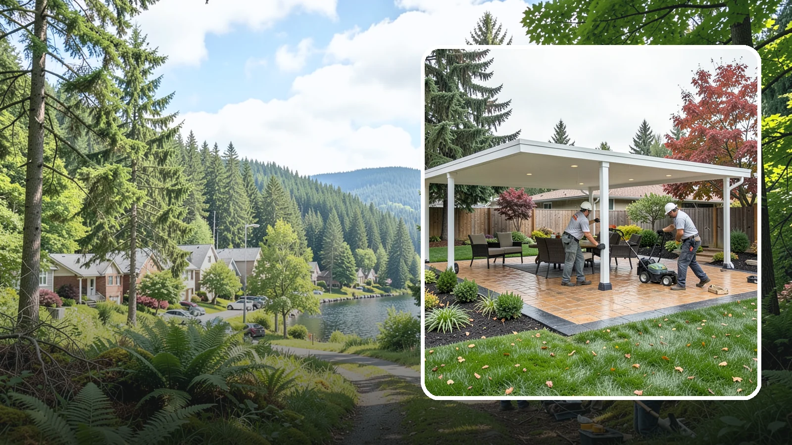 Patio Cover Installation in Lake Forest Park, King County, WA - Solid and louvered patio covers that make your outdoor space usable rain or shine, year-round.