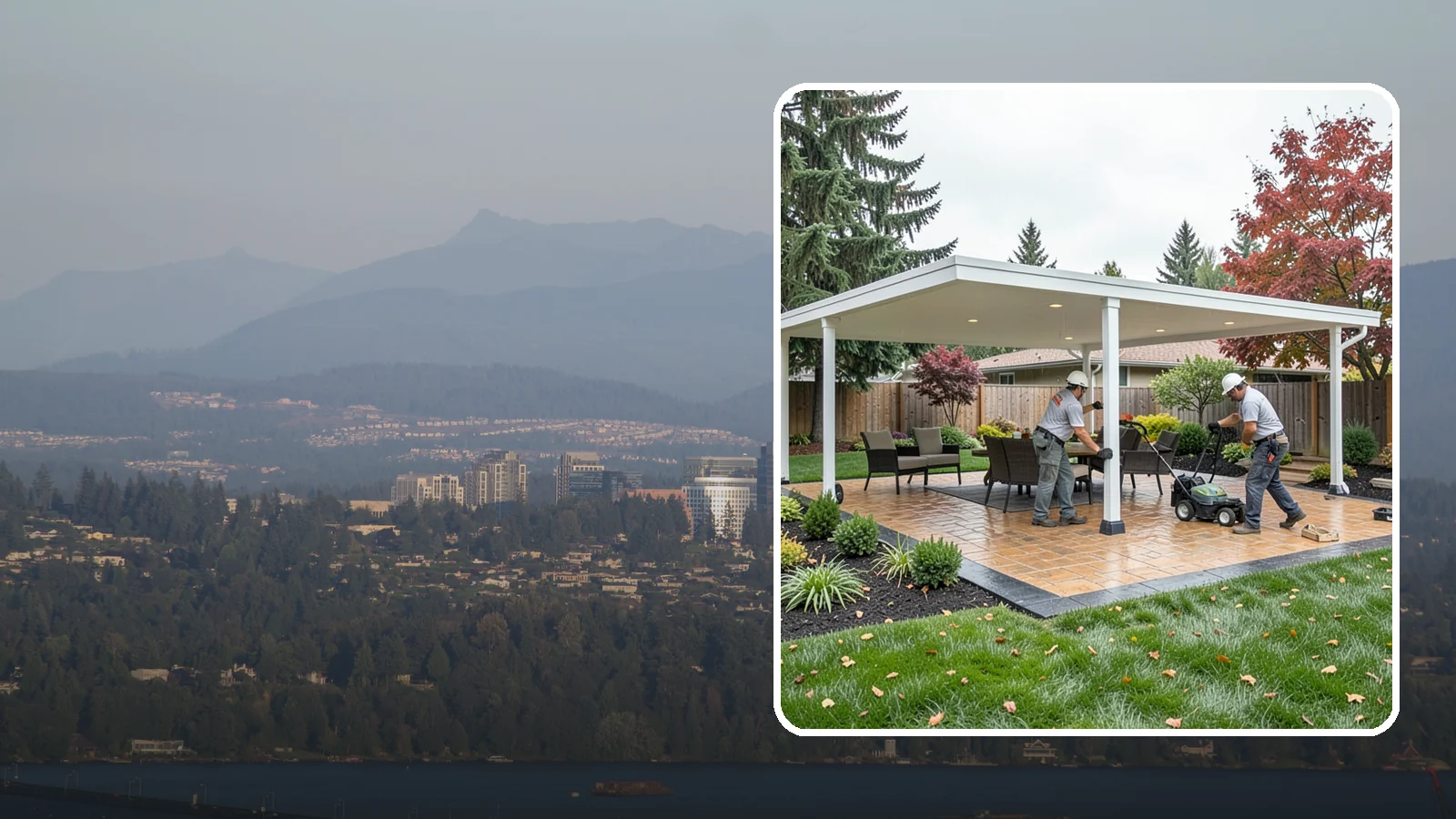 Patio Cover Installation in Medina, King County, WA - Solid and louvered patio covers that make your outdoor space usable rain or shine, year-round.