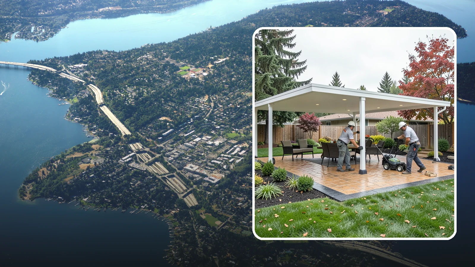 Patio Cover Installation in Mercer Island, King County, WA - Solid and louvered patio covers that make your outdoor space usable rain or shine, year-round.