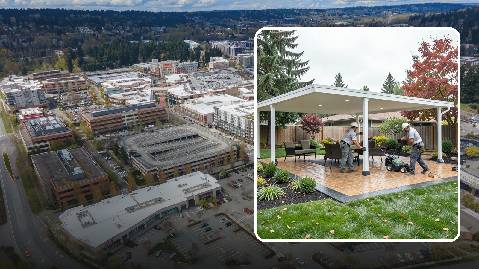 Patio Cover Installation in Redmond, King County, WA - Solid and louvered patio covers that make your outdoor space usable rain or shine, year-round.