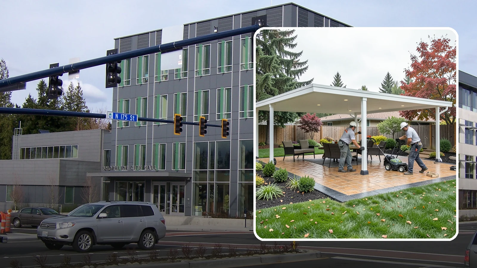 Patio Cover Installation in Shoreline, King County, WA - Solid and louvered patio covers that make your outdoor space usable rain or shine, year-round.