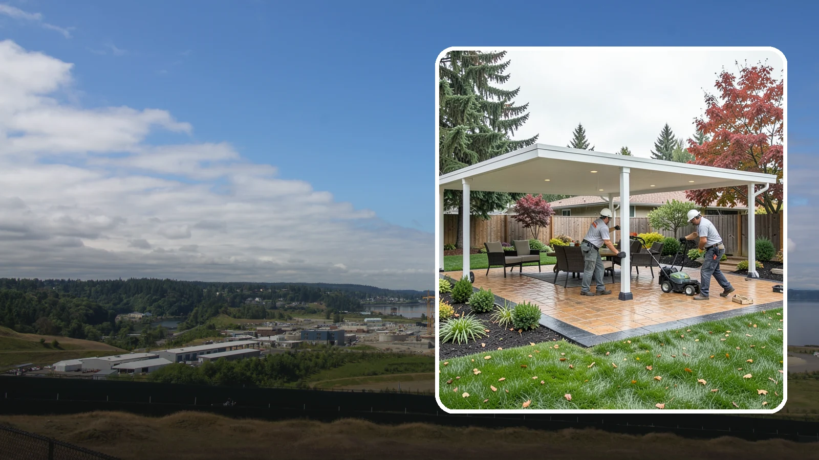 Patio Cover Installation in University Place, Pierce County, WA - Solid and louvered patio covers that make your outdoor space usable rain or shine, year-round.