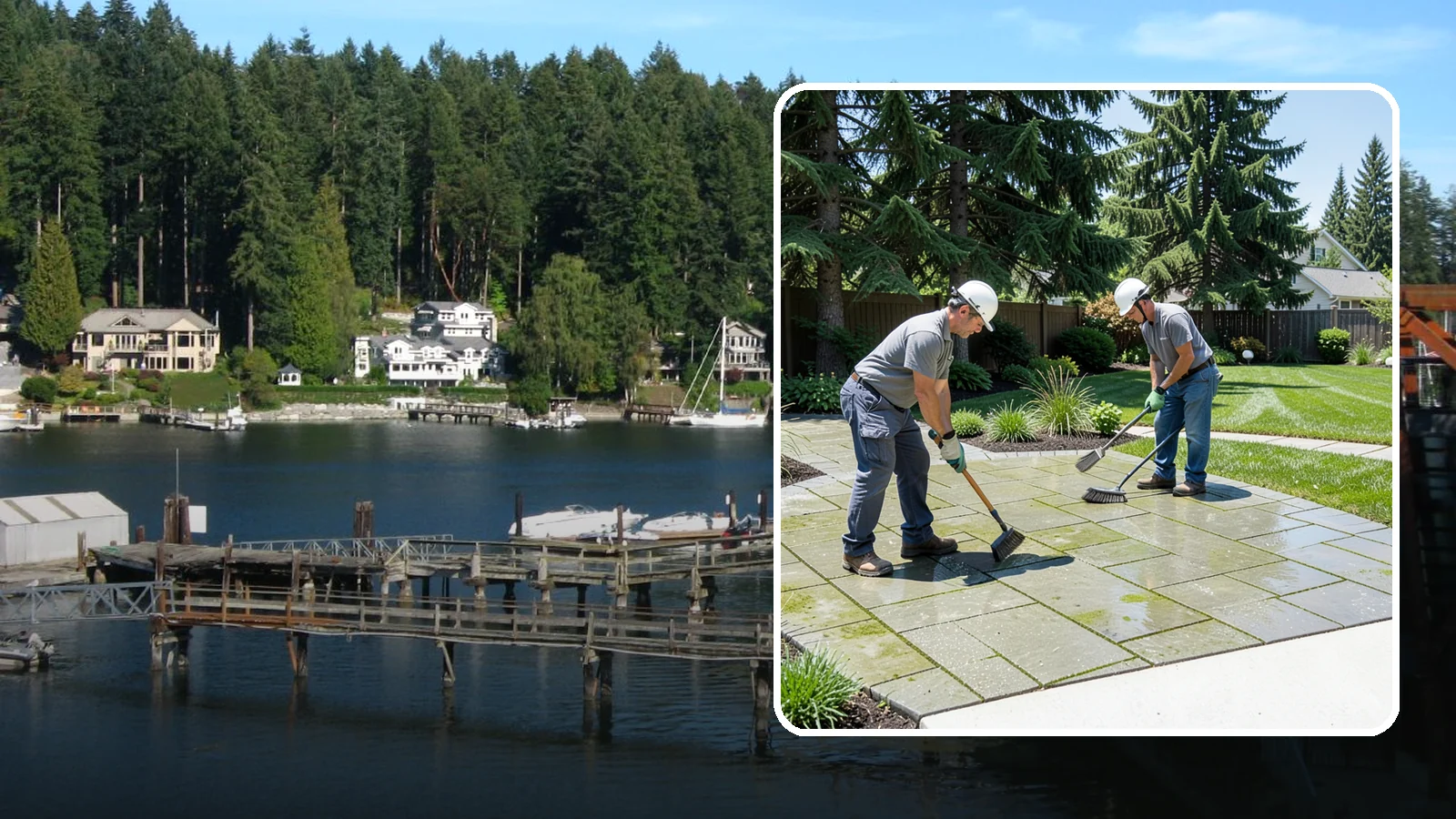 Paver Cleaning in Gig Harbor, Pierce County, WA - We deep-clean and re-sand paver surfaces to remove the moss, algae, and grime that thrive in Northwest damp.
