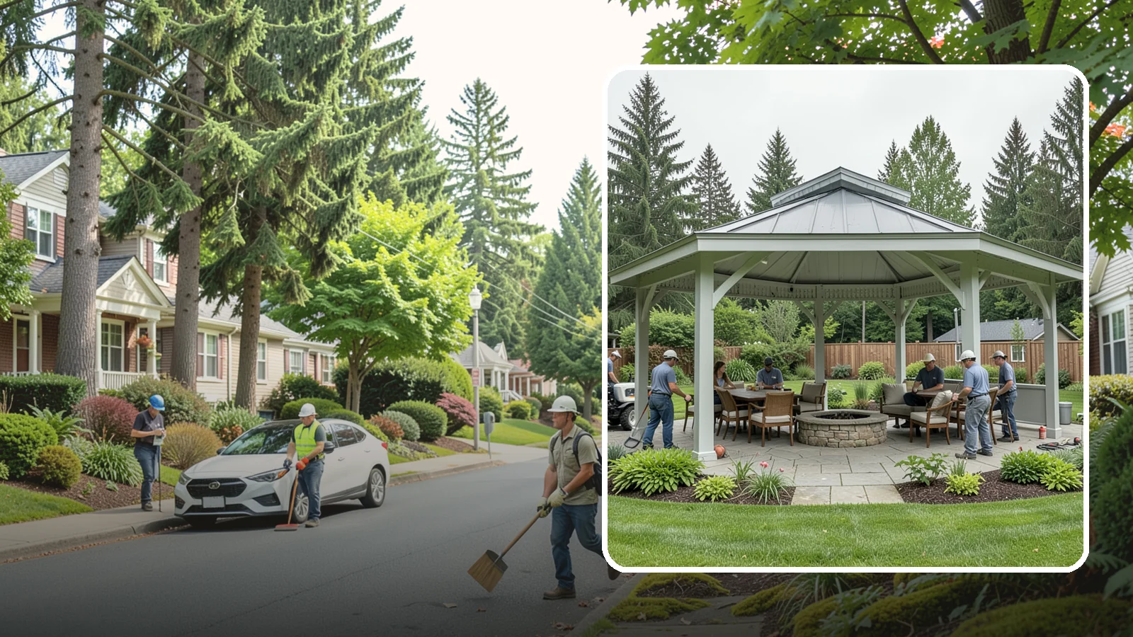 Pavilion Installation in Beaux Arts Village, King County, WA - Solid-roof pavilions that create a substantial, fully sheltered outdoor room for gathering and dining.