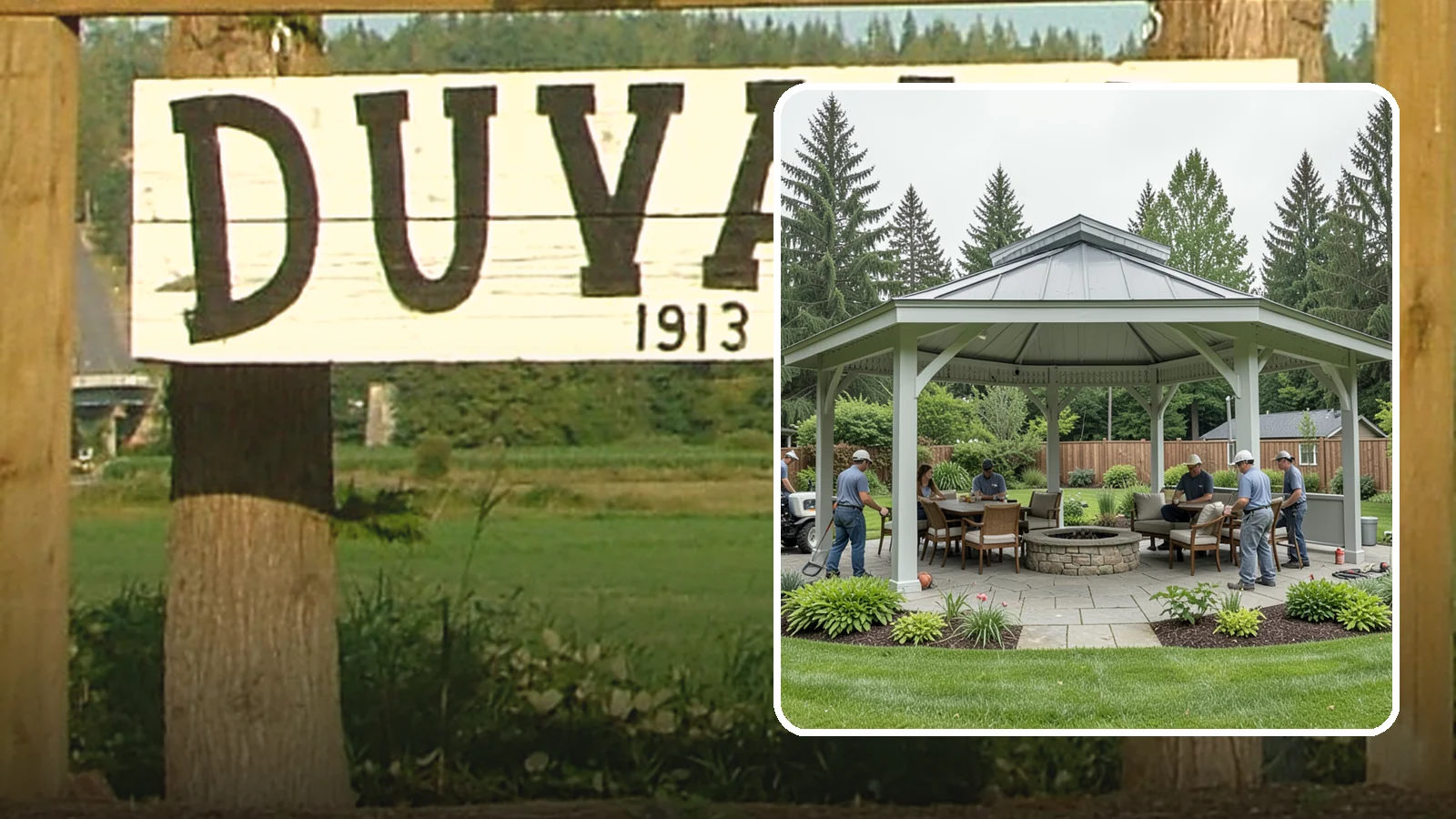 Pavilion Installation in Duvall, King County, WA - Solid-roof pavilions that create a substantial, fully sheltered outdoor room for gathering and dining.