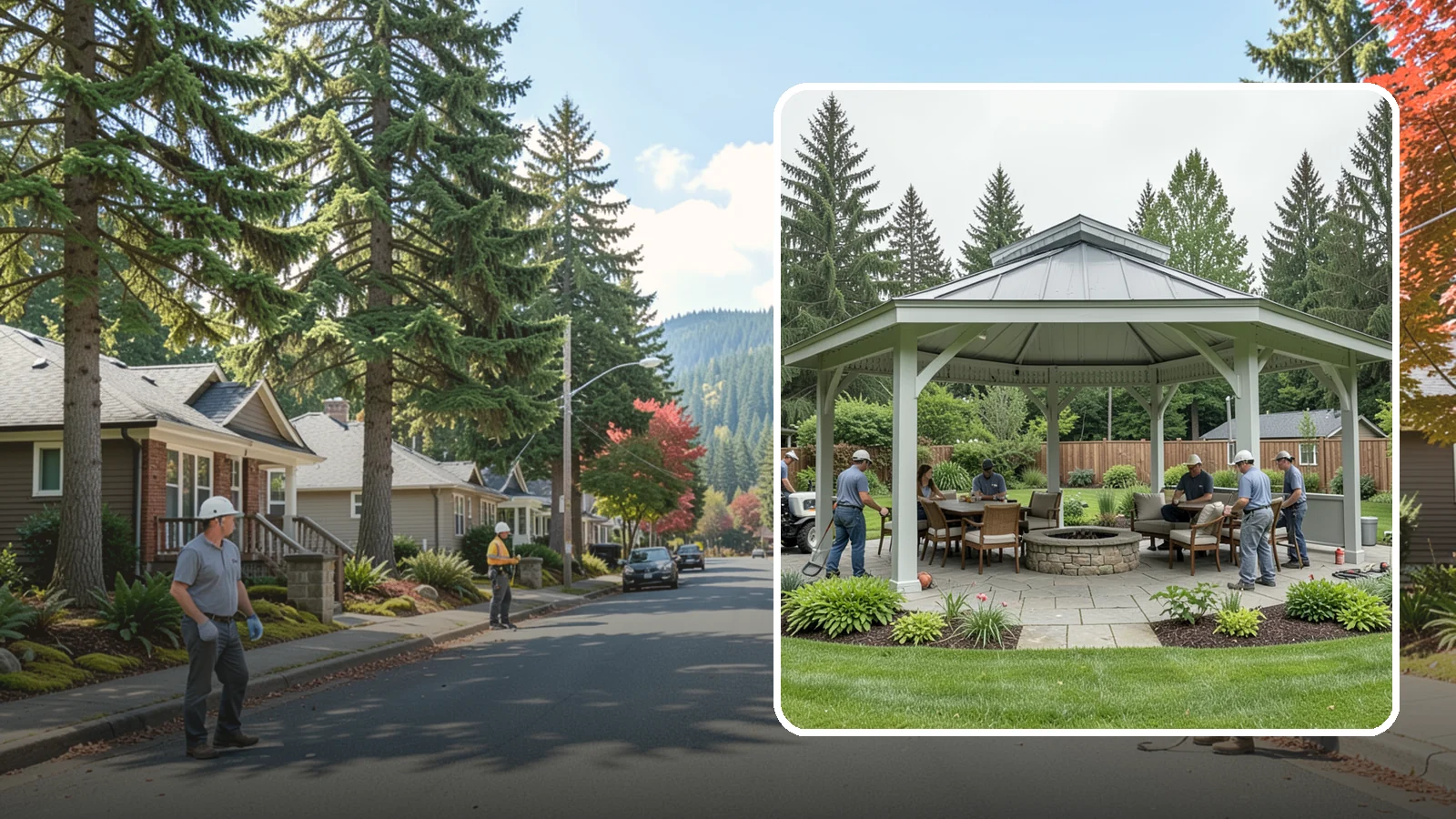 Pavilion Installation in Hunts Point, King County, WA - Solid-roof pavilions that create a substantial, fully sheltered outdoor room for gathering and dining.