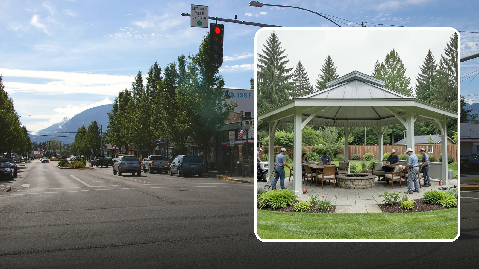Pavilion Installation in North Bend, King County, WA - Solid-roof pavilions that create a substantial, fully sheltered outdoor room for gathering and dining.