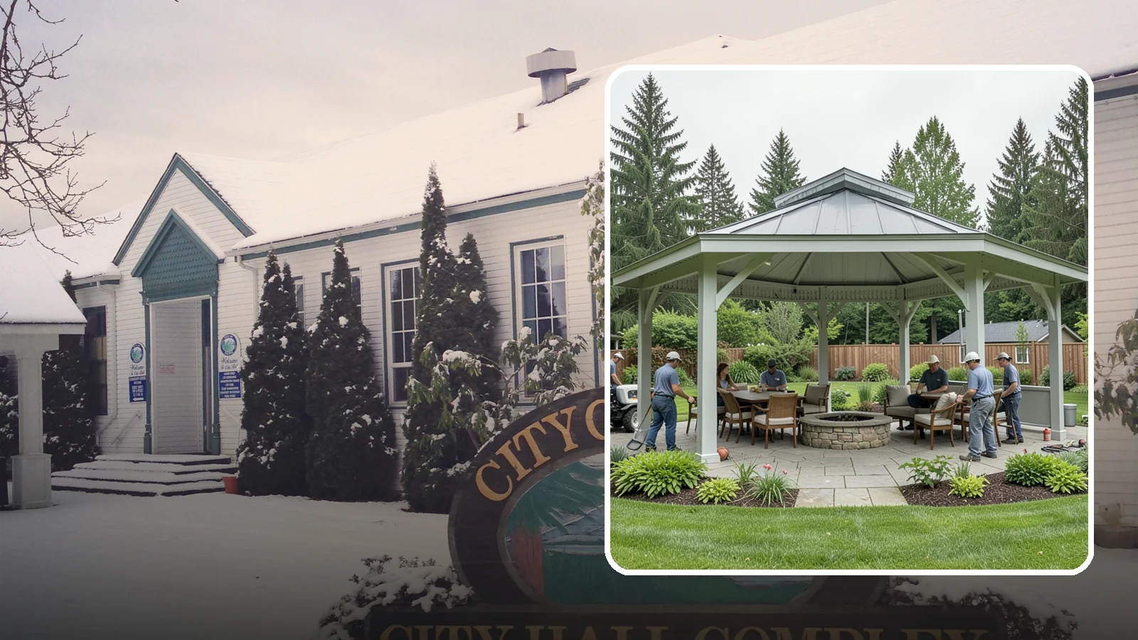 Pavilion Installation in Pacific, King County, WA - Solid-roof pavilions that create a substantial, fully sheltered outdoor room for gathering and dining.