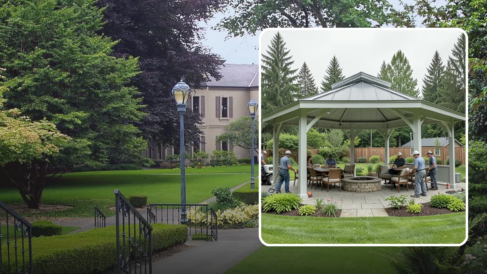 Pavilion Installation in Woodinville, King County, WA - Solid-roof pavilions that create a substantial, fully sheltered outdoor room for gathering and dining.