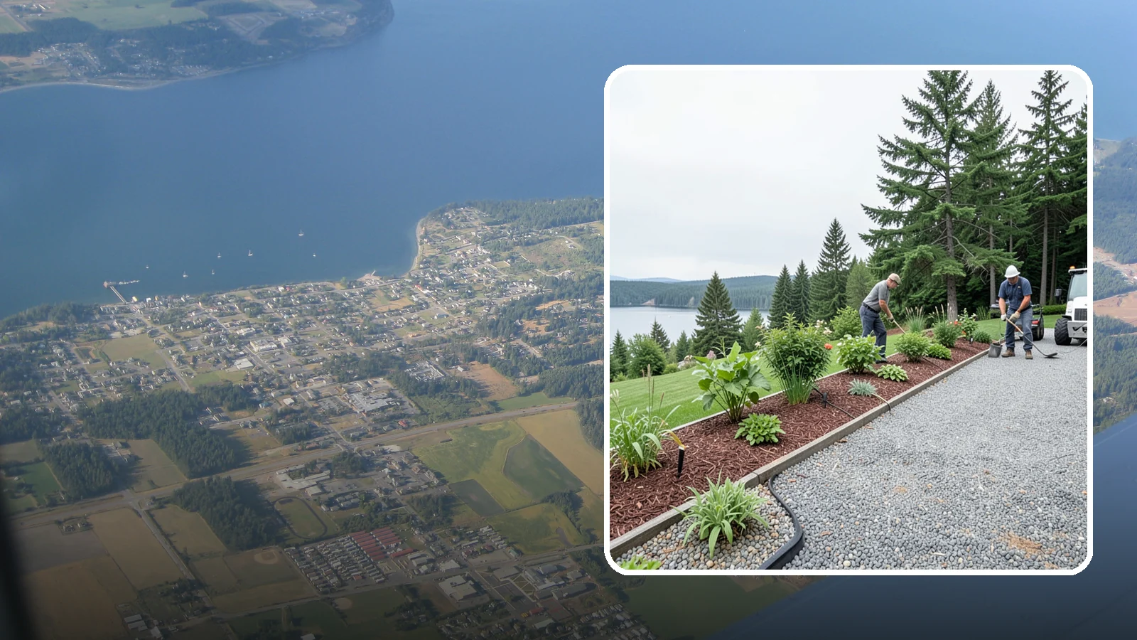 Pea Gravel Installation in Coupeville, Island County, WA - Smooth, rounded 3/8-inch stone that gives Puget Sound pathways and patios a soft, walkable finish.