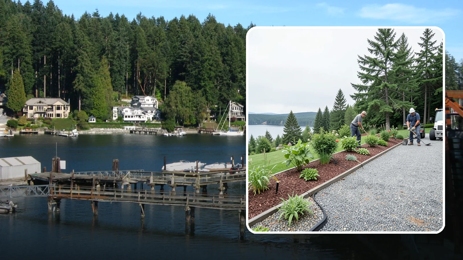 Pea Gravel Installation in Gig Harbor, Pierce County, WA - Smooth, rounded 3/8-inch stone that gives Puget Sound pathways and patios a soft, walkable finish.