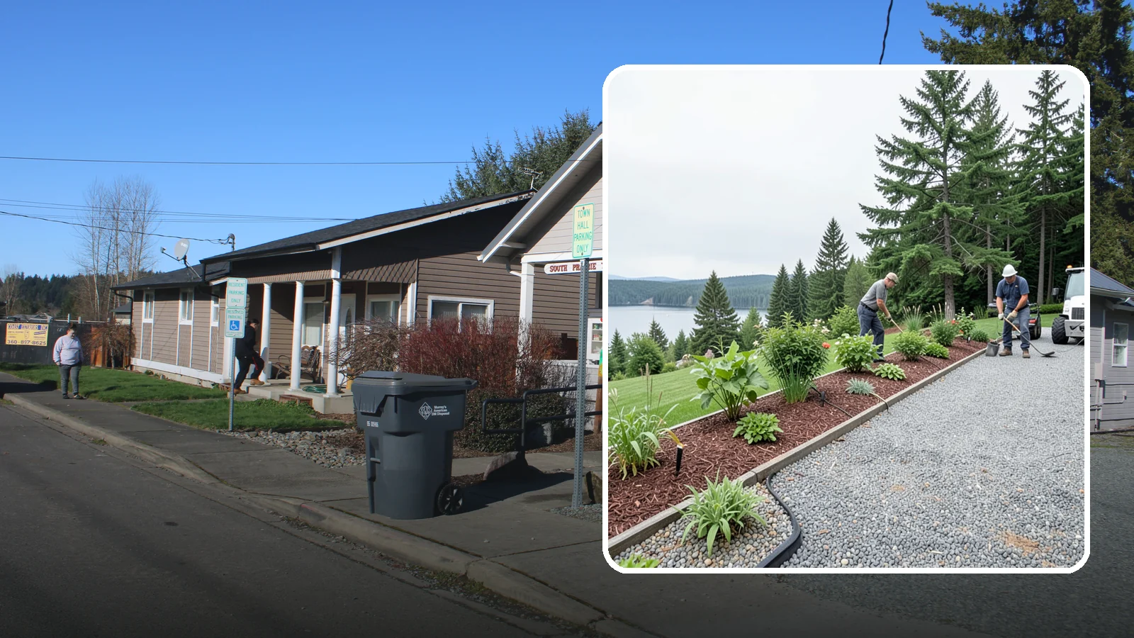 Pea Gravel Installation in South Prairie, Pierce County, WA - Smooth, rounded 3/8-inch stone that gives Puget Sound pathways and patios a soft, walkable finish.