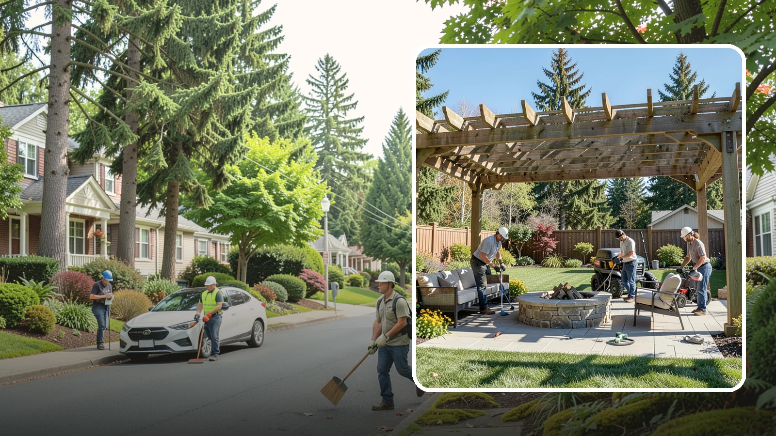 Pergola Installation in Beaux Arts Village, King County, WA - Custom pergolas that define patios, provide partial shade, and add architectural beauty overhead.