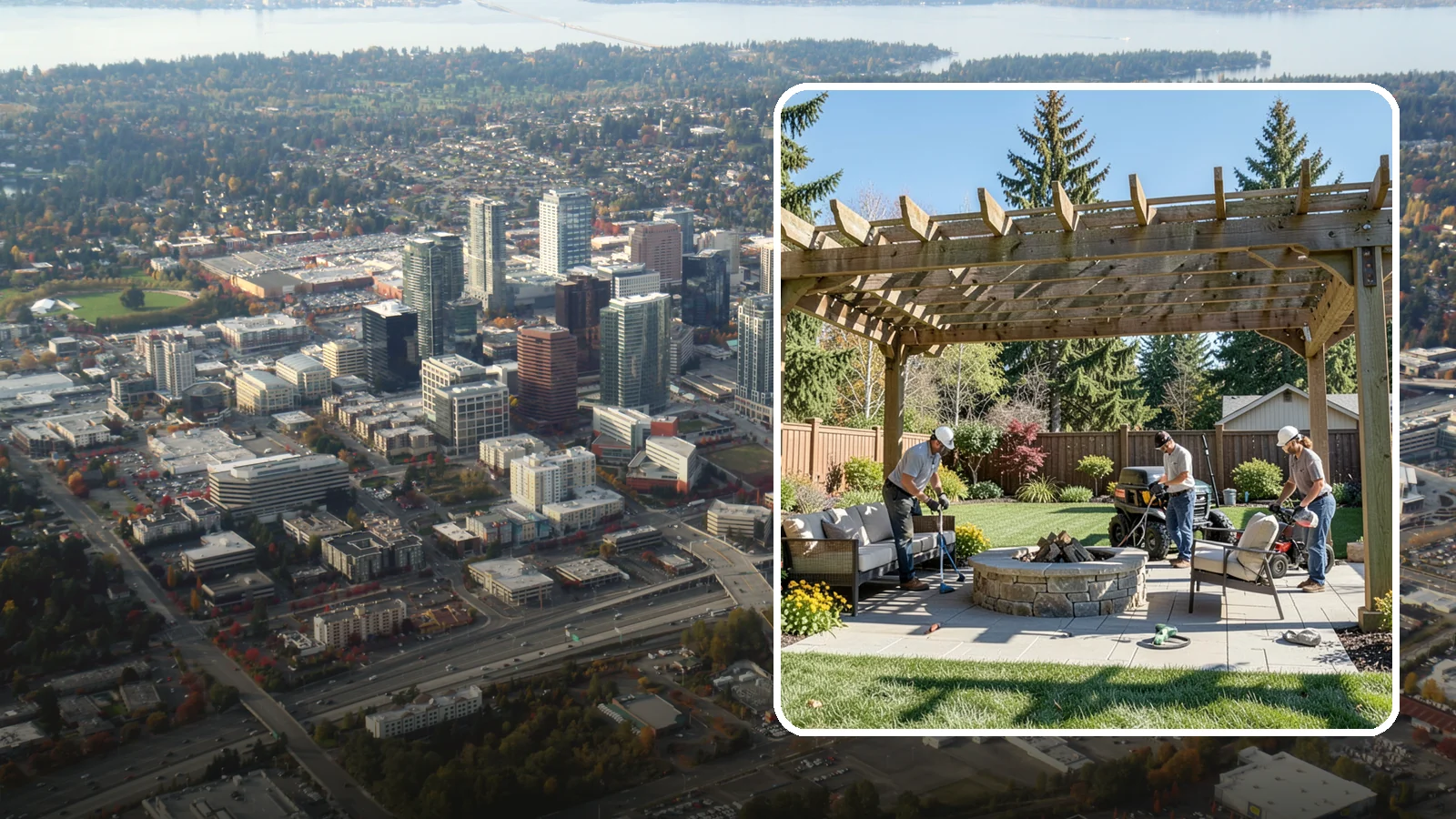 Pergola Installation in Bellevue, King County, WA - Custom pergolas that define patios, provide partial shade, and add architectural beauty overhead.