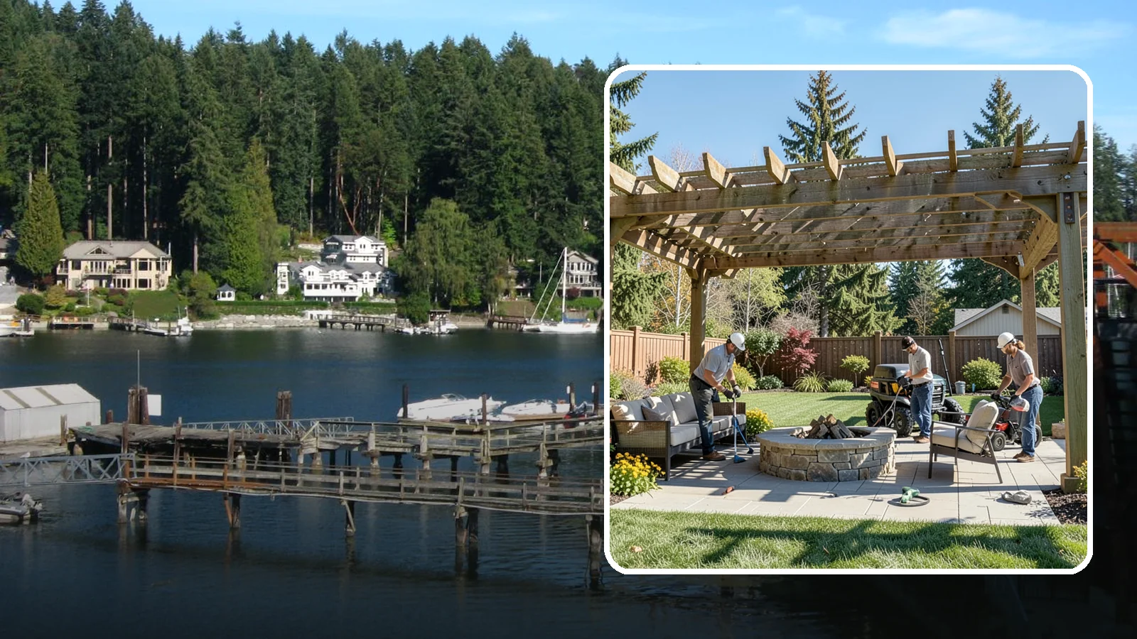 Pergola Installation in Gig Harbor, Pierce County, WA - Custom pergolas that define patios, provide partial shade, and add architectural beauty overhead.