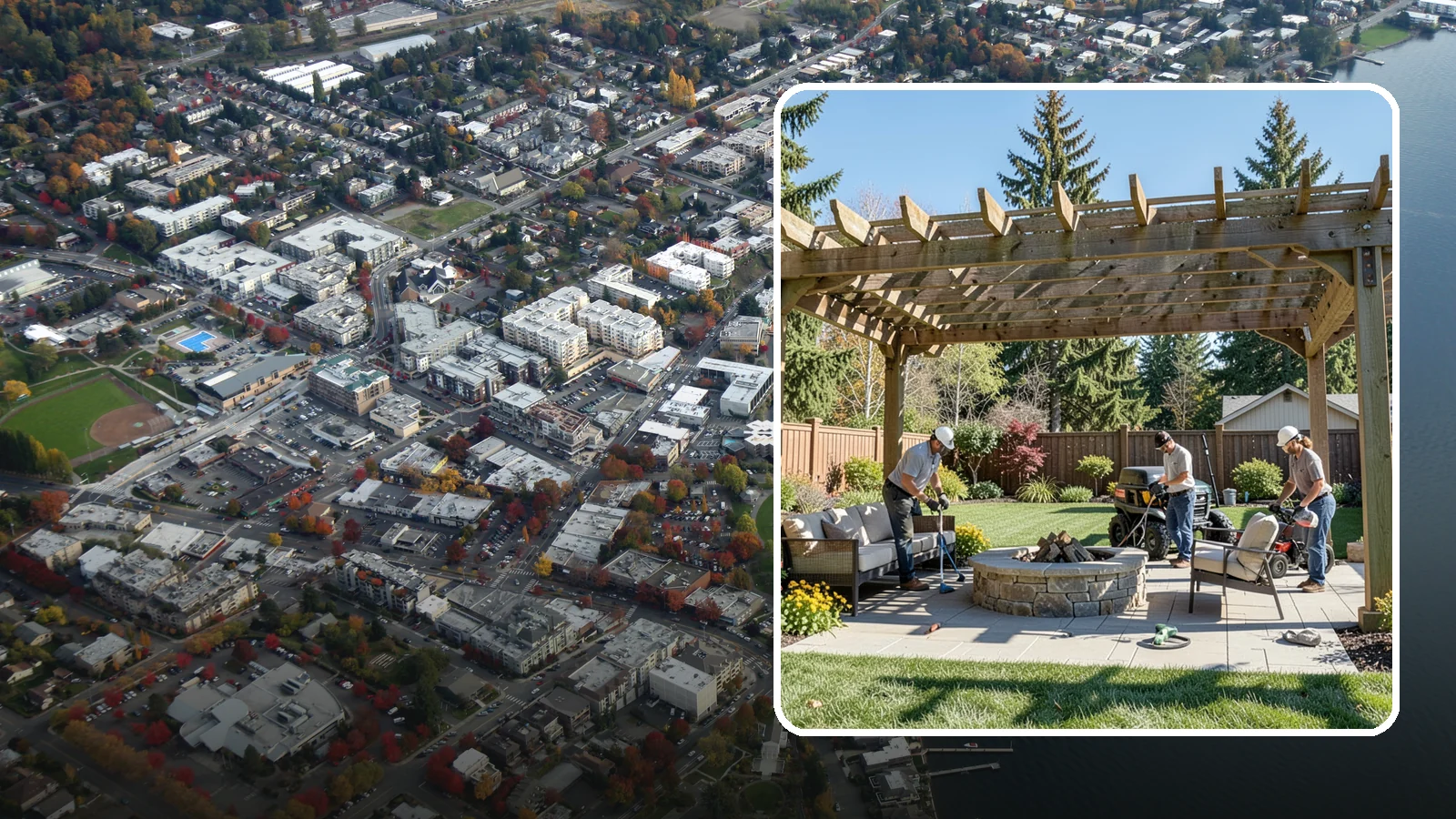 Pergola Installation in Kirkland, King County, WA - Custom pergolas that define patios, provide partial shade, and add architectural beauty overhead.