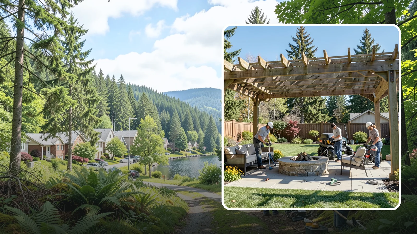 Pergola Installation in Lake Forest Park, King County, WA - Custom pergolas that define patios, provide partial shade, and add architectural beauty overhead.