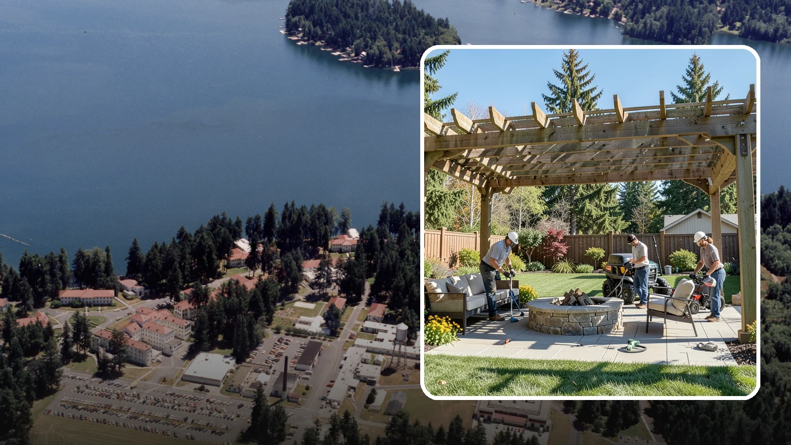 Pergola Installation in Lakewood, Pierce County, WA - Custom pergolas that define patios, provide partial shade, and add architectural beauty overhead.