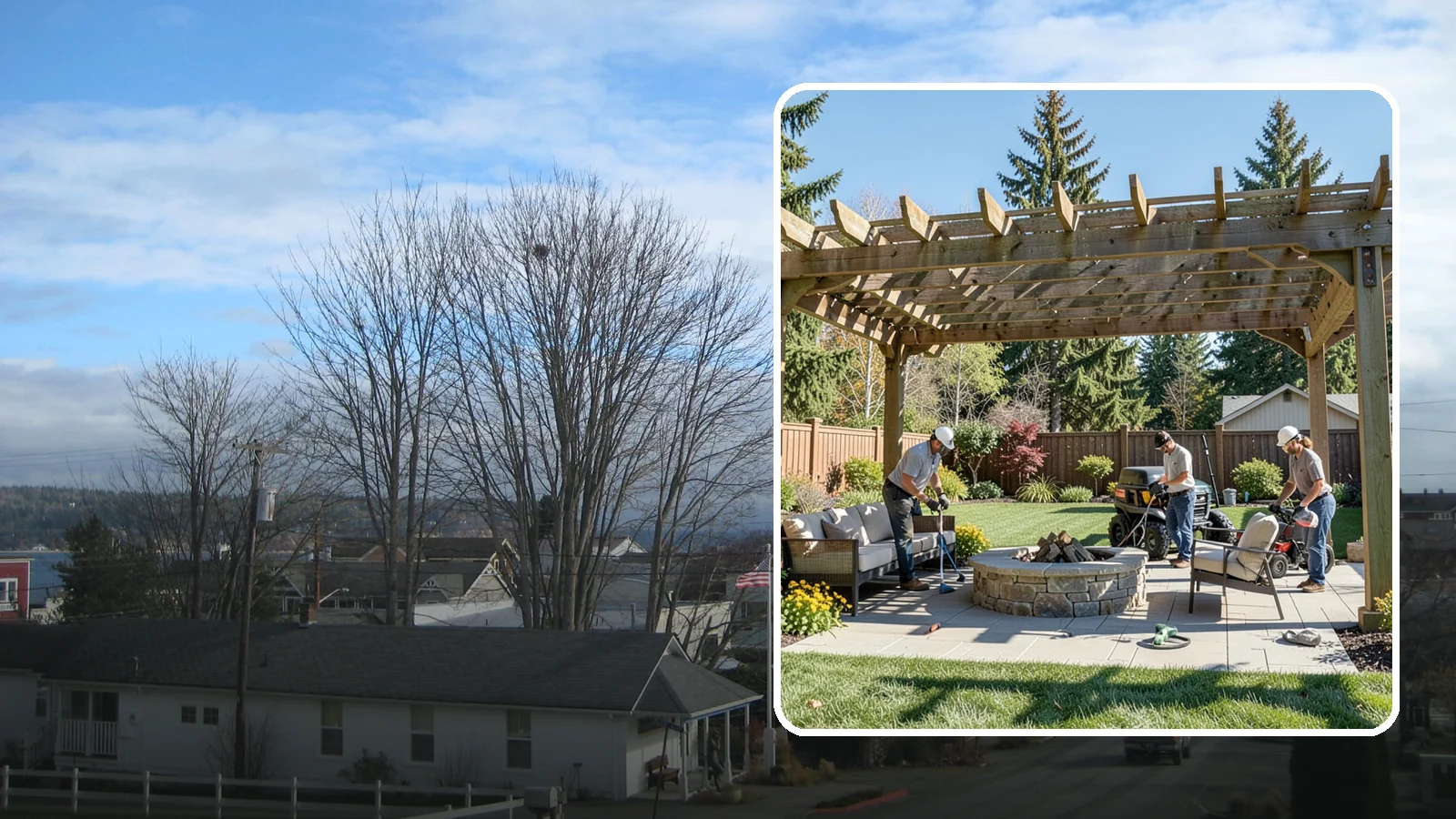 Pergola Installation in Langley, Island County, WA - Custom pergolas that define patios, provide partial shade, and add architectural beauty overhead.