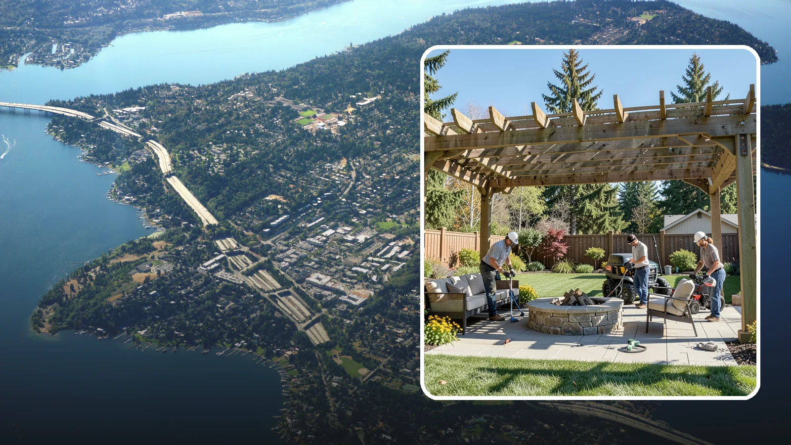 Pergola Installation in Mercer Island, King County, WA - Custom pergolas that define patios, provide partial shade, and add architectural beauty overhead.