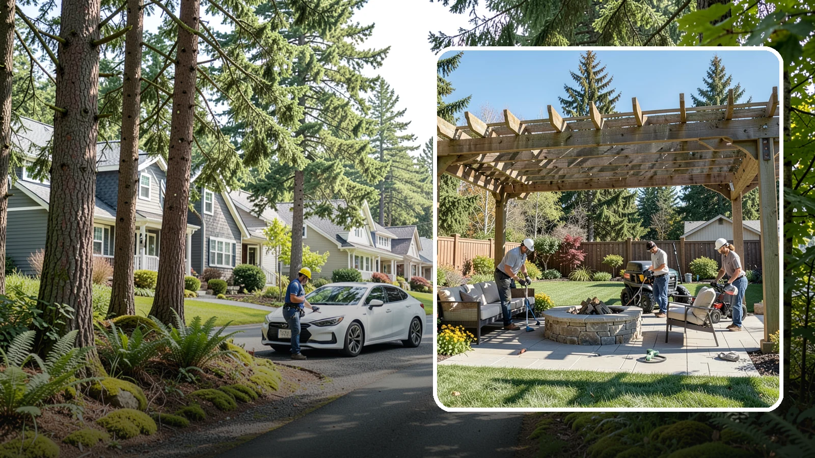 Pergola Installation in Normandy Park, King County, WA - Custom pergolas that define patios, provide partial shade, and add architectural beauty overhead.