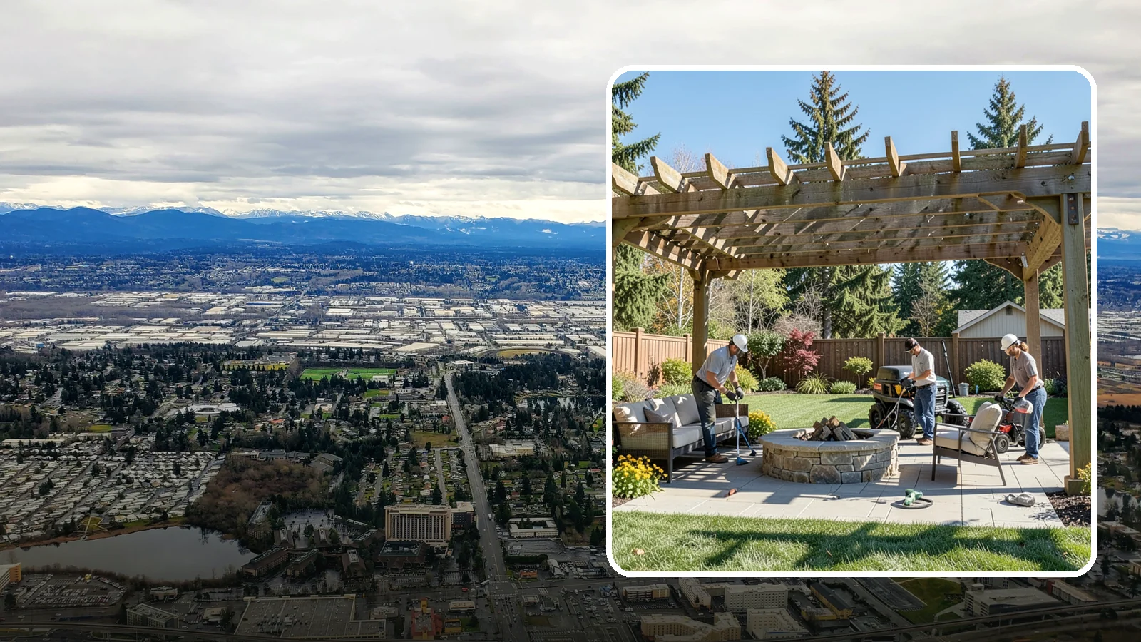Pergola Installation in SeaTac, King County, WA - Custom pergolas that define patios, provide partial shade, and add architectural beauty overhead.