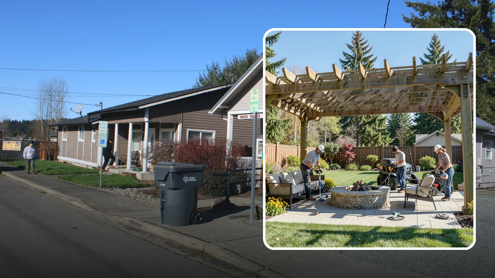 Pergola Installation in South Prairie, Pierce County, WA - Custom pergolas that define patios, provide partial shade, and add architectural beauty overhead.