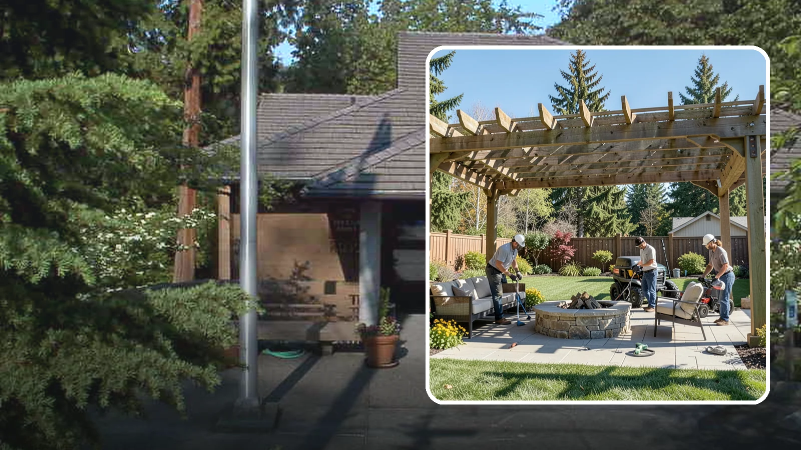 Pergola Installation in Yarrow Point, King County, WA - Custom pergolas that define patios, provide partial shade, and add architectural beauty overhead.
