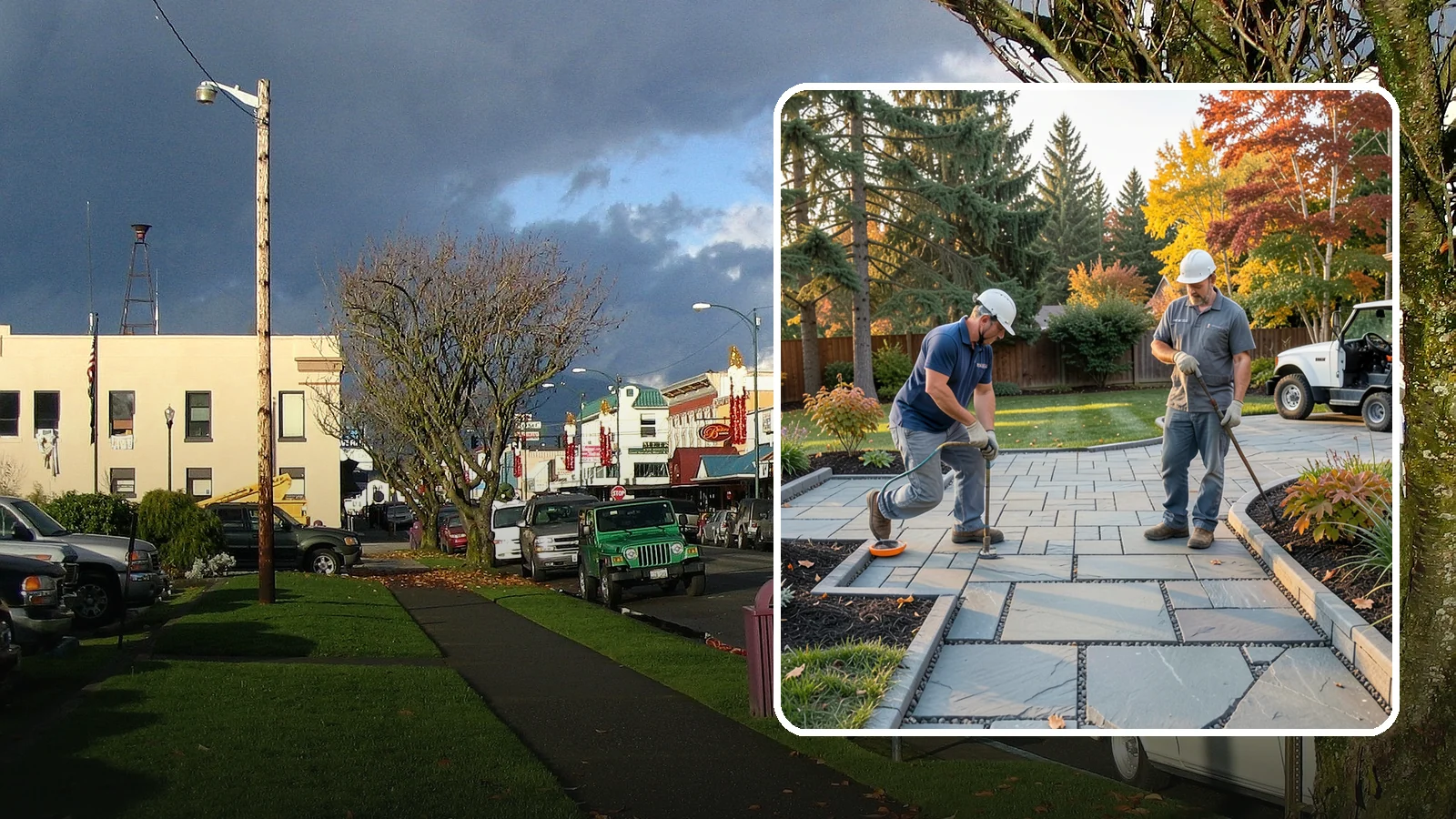 Permeable Paver Installation in Arlington, Snohomish County, WA - Permeable pavers with open-graded joints that let stormwater infiltrate on site, meeting Puget Sound drainage codes while...