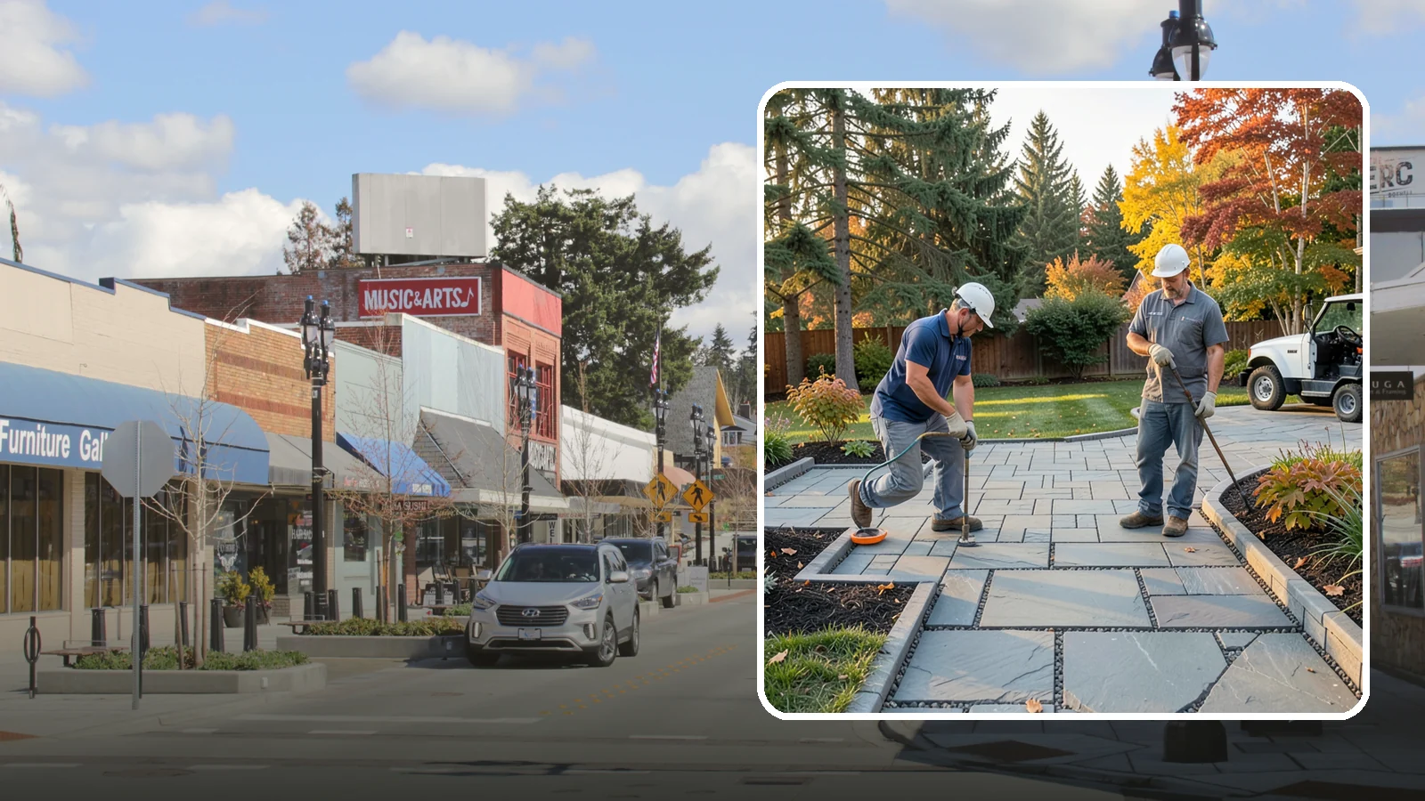 Permeable Paver Installation in Bothell, King County, WA - Permeable pavers with open-graded joints that let stormwater infiltrate on site, meeting Puget Sound drainage codes while...