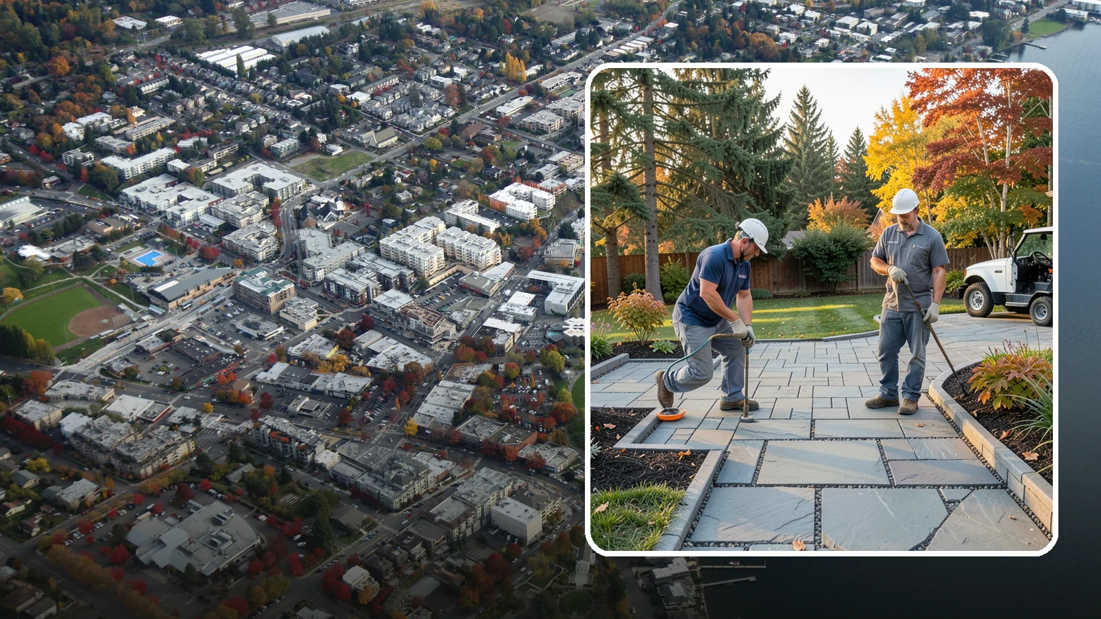 Permeable Paver Installation in Kirkland, King County, WA - Permeable pavers with open-graded joints that let stormwater infiltrate on site, meeting Puget Sound drainage codes while...