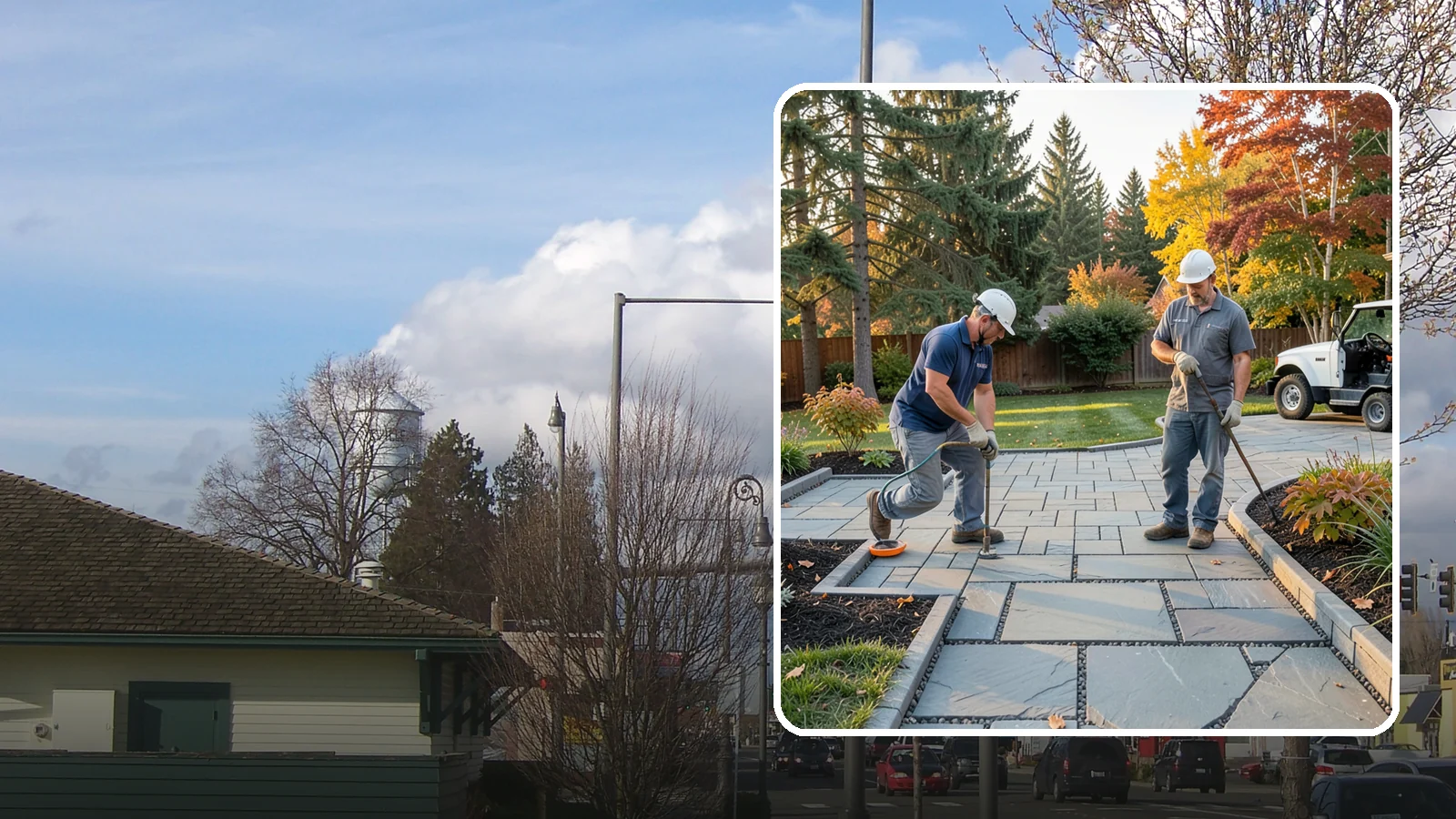 Permeable Paver Installation in Marysville, Snohomish County, WA - Permeable pavers with open-graded joints that let stormwater infiltrate on site, meeting Puget Sound drainage codes while...