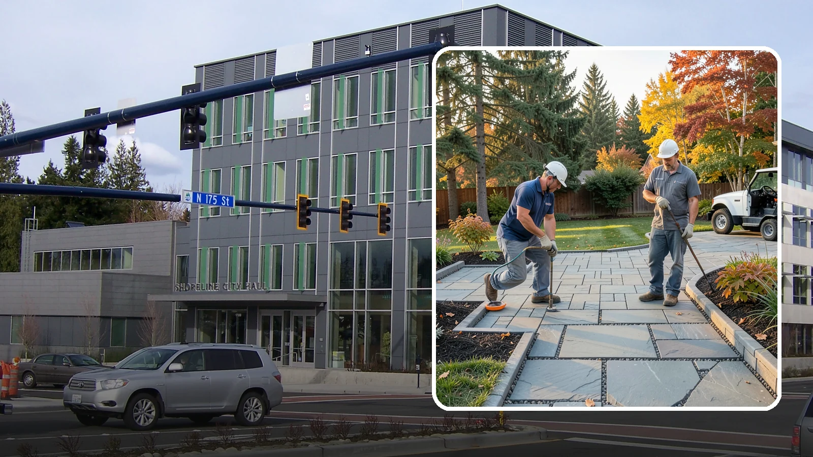 Permeable Paver Installation in Shoreline, King County, WA - Permeable pavers with open-graded joints that let stormwater infiltrate on site, meeting Puget Sound drainage codes while...