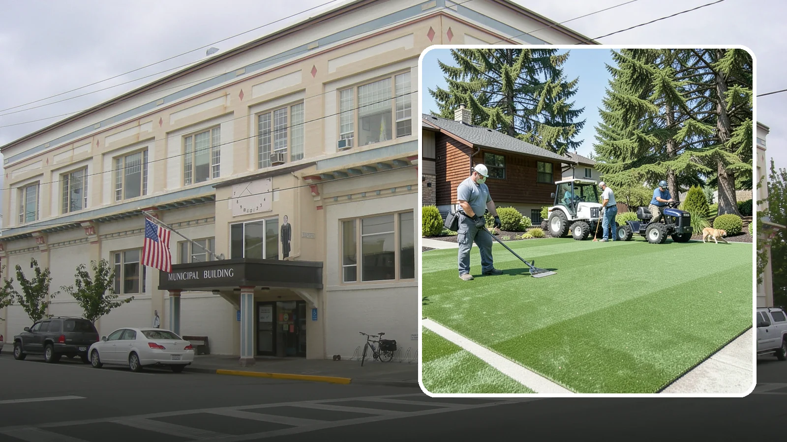 Pet Turf Installation in Anacortes, Skagit County, WA - Durable, drainable pet turf that gives dogs a clean, mud-free area that is easy to keep sanitary.