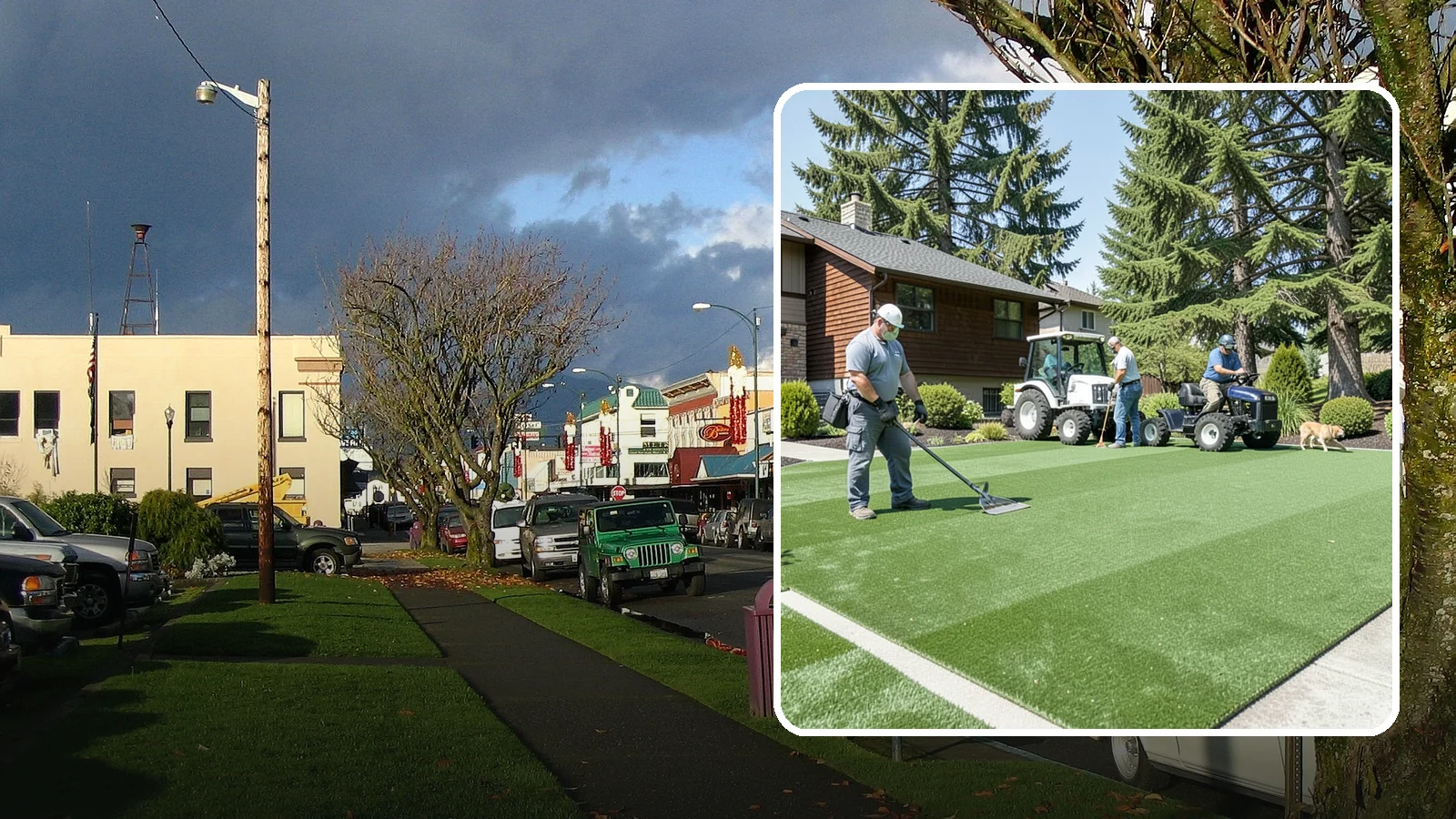Pet Turf Installation in Arlington, Snohomish County, WA - Durable, drainable pet turf that gives dogs a clean, mud-free area that is easy to keep sanitary.