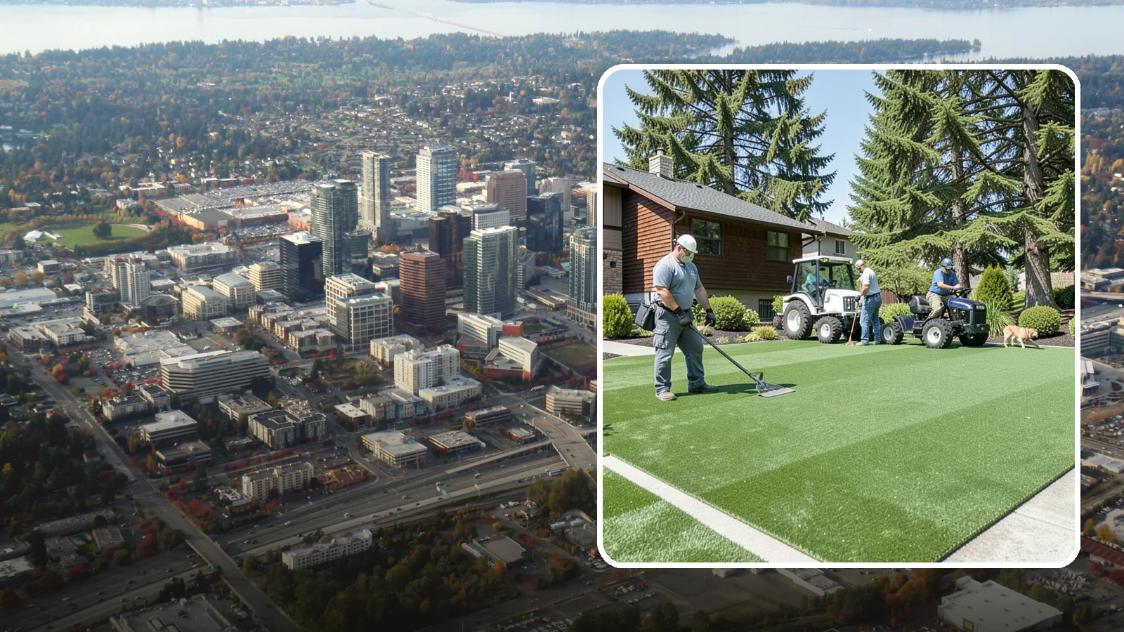 Pet Turf Installation in Bellevue, King County, WA - Durable, drainable pet turf that gives dogs a clean, mud-free area that is easy to keep sanitary.