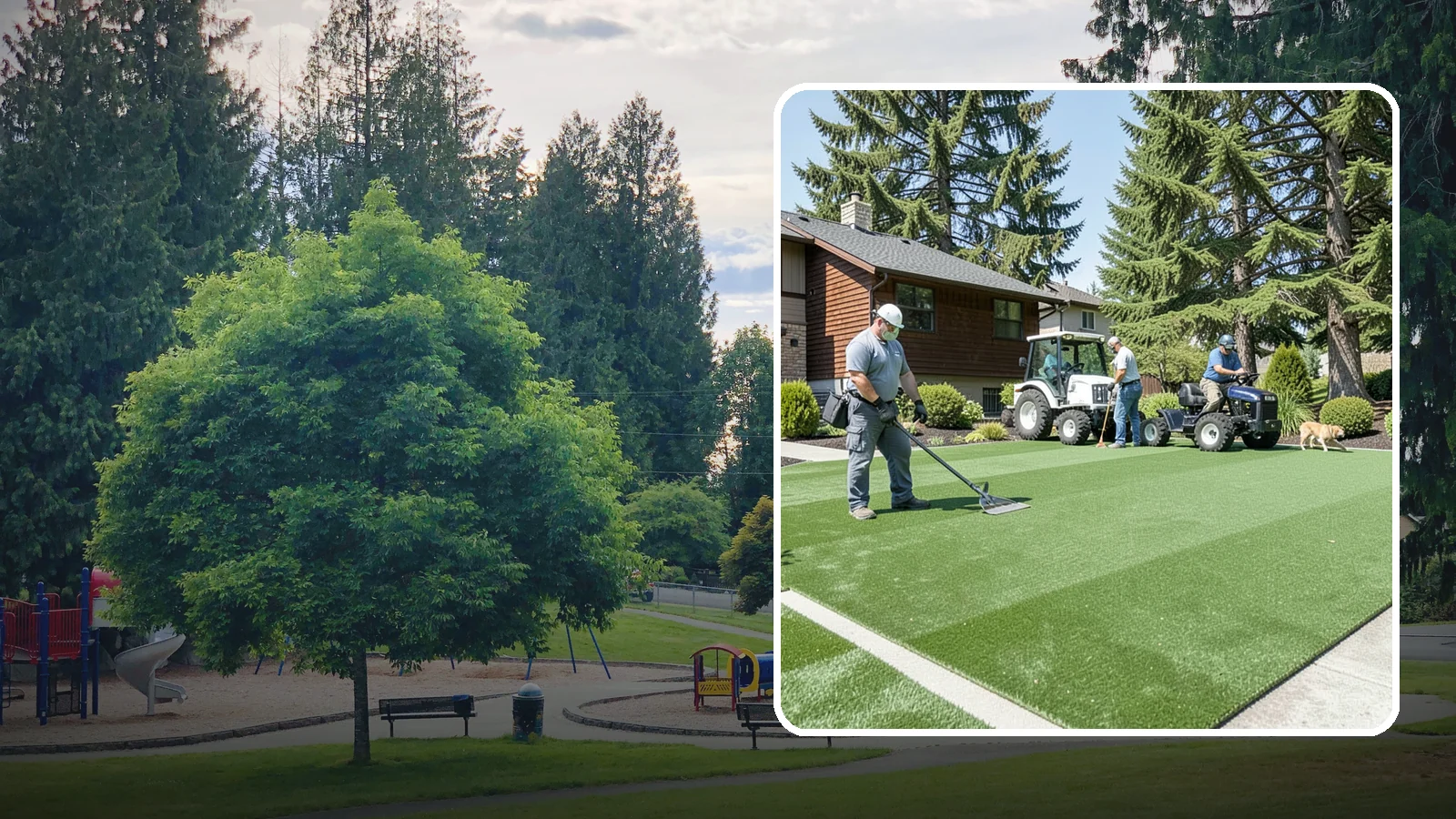 Pet Turf Installation in Bonney Lake, Pierce County, WA - Durable, drainable pet turf that gives dogs a clean, mud-free area that is easy to keep sanitary.