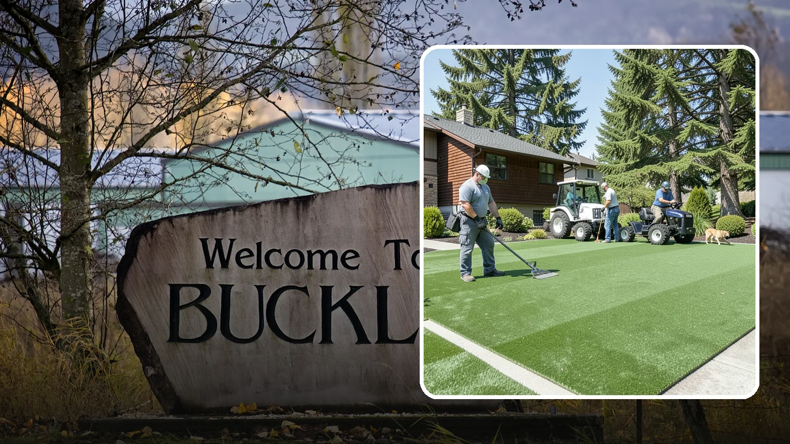 Pet Turf Installation in Buckley, Pierce County, WA - Durable, drainable pet turf that gives dogs a clean, mud-free area that is easy to keep sanitary.