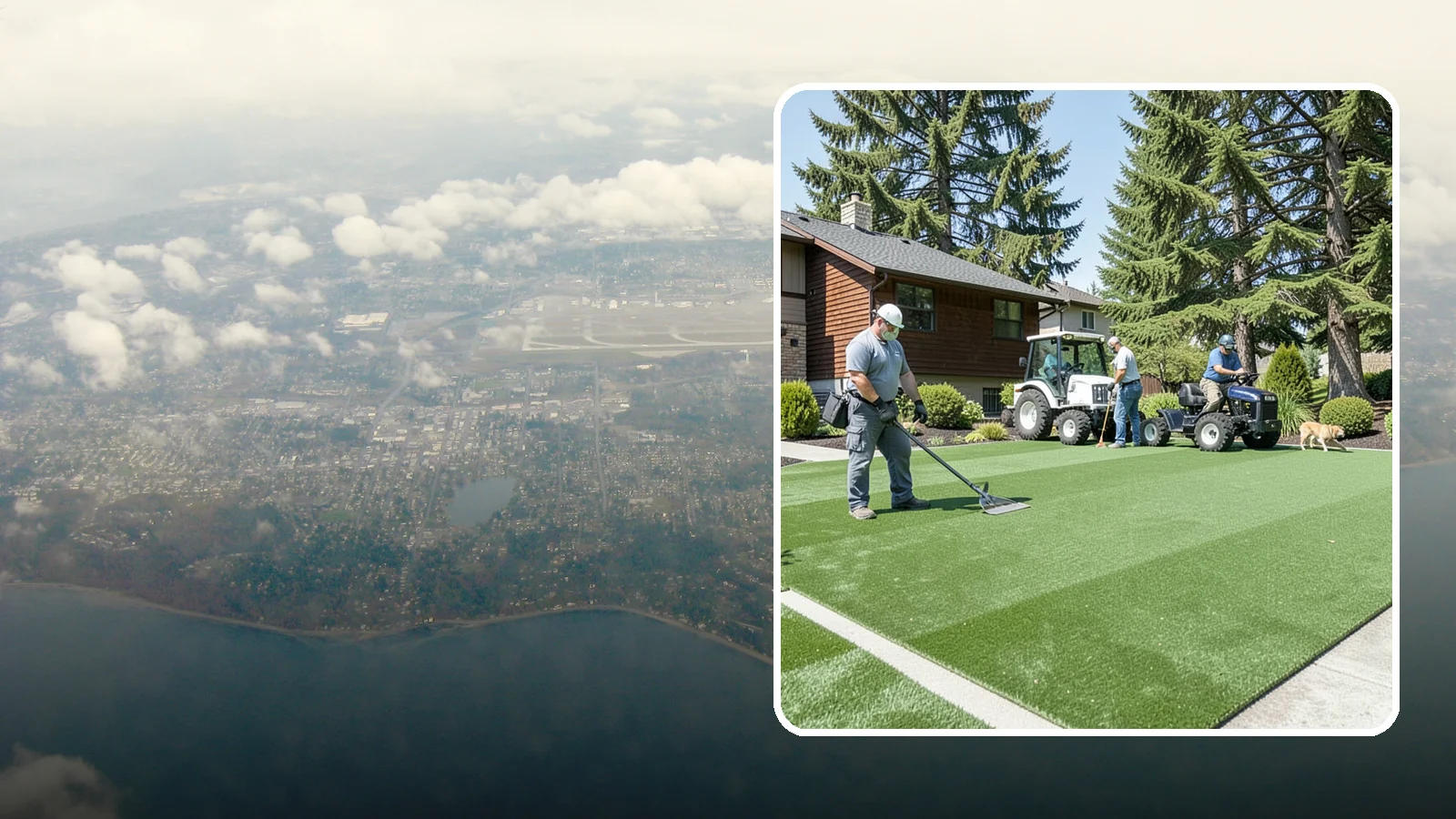 Pet Turf Installation in Burien, King County, WA - Durable, drainable pet turf that gives dogs a clean, mud-free area that is easy to keep sanitary.