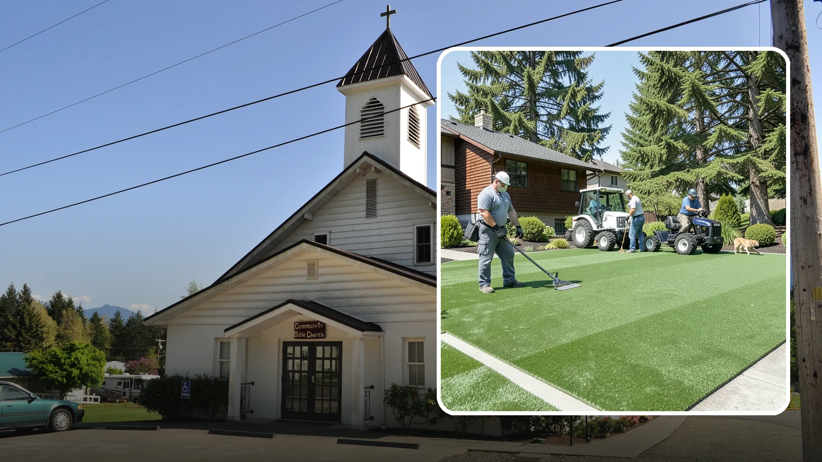 Pet Turf Installation in Concrete, Skagit County, WA - Durable, drainable pet turf that gives dogs a clean, mud-free area that is easy to keep sanitary.