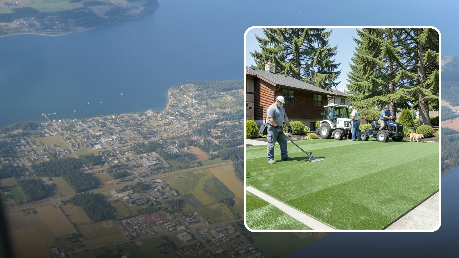 Pet Turf Installation in Coupeville, Island County, WA - Durable, drainable pet turf that gives dogs a clean, mud-free area that is easy to keep sanitary.