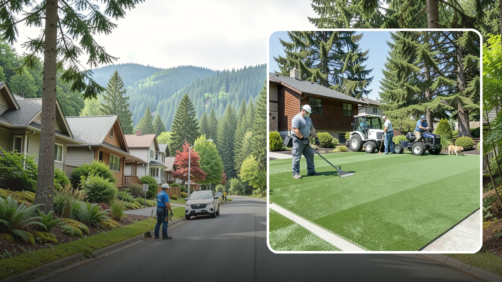 Pet Turf Installation in Darrington, Snohomish County, WA - Durable, drainable pet turf that gives dogs a clean, mud-free area that is easy to keep sanitary.