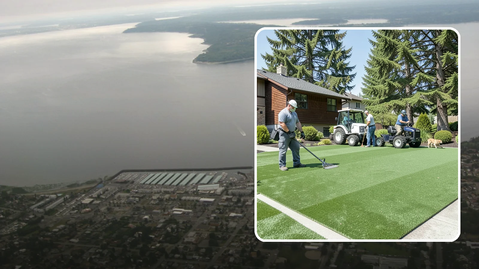Pet Turf Installation in Des Moines, King County, WA - Durable, drainable pet turf that gives dogs a clean, mud-free area that is easy to keep sanitary.