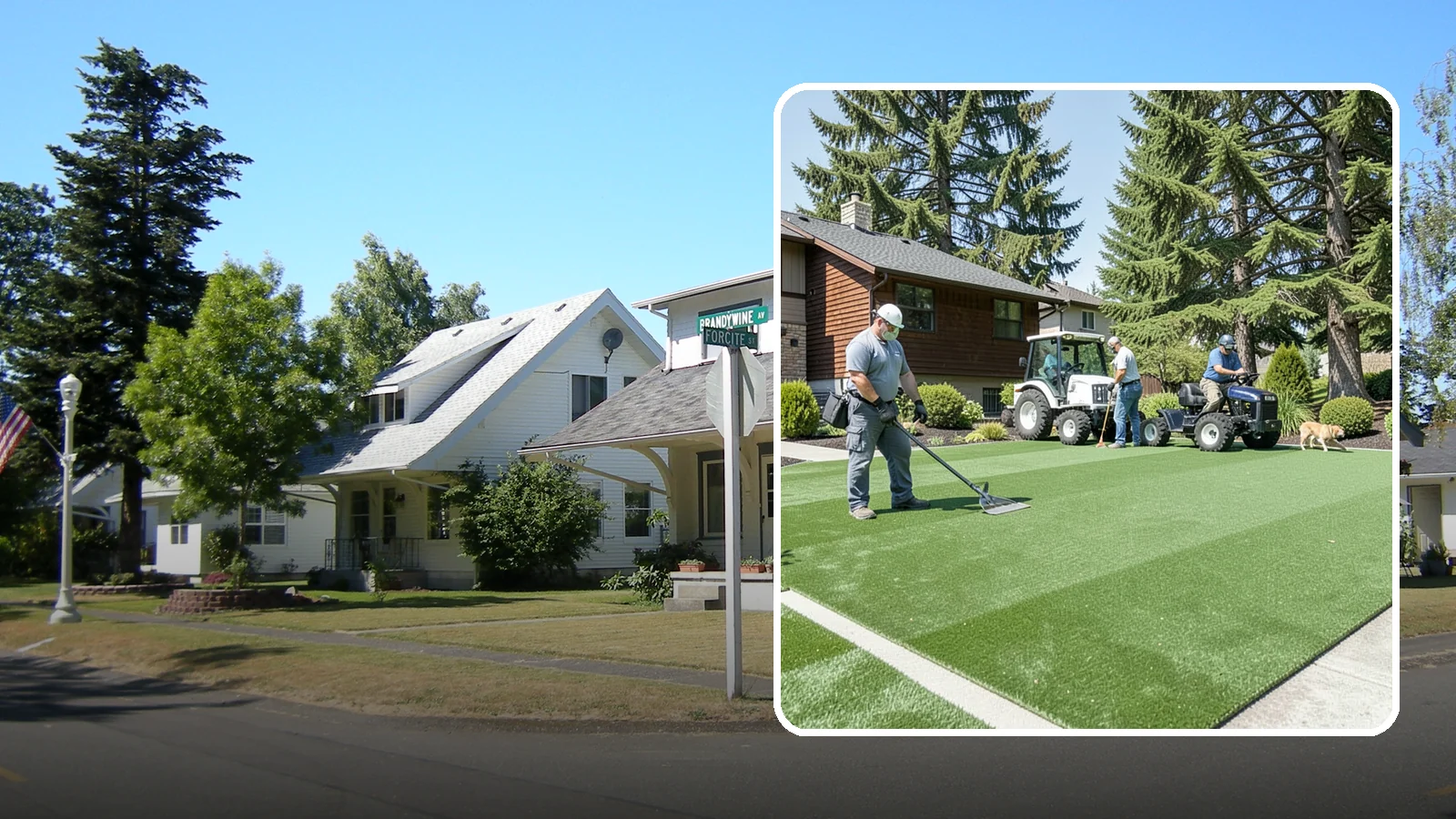 Pet Turf Installation in DuPont, Pierce County, WA - Durable, drainable pet turf that gives dogs a clean, mud-free area that is easy to keep sanitary.