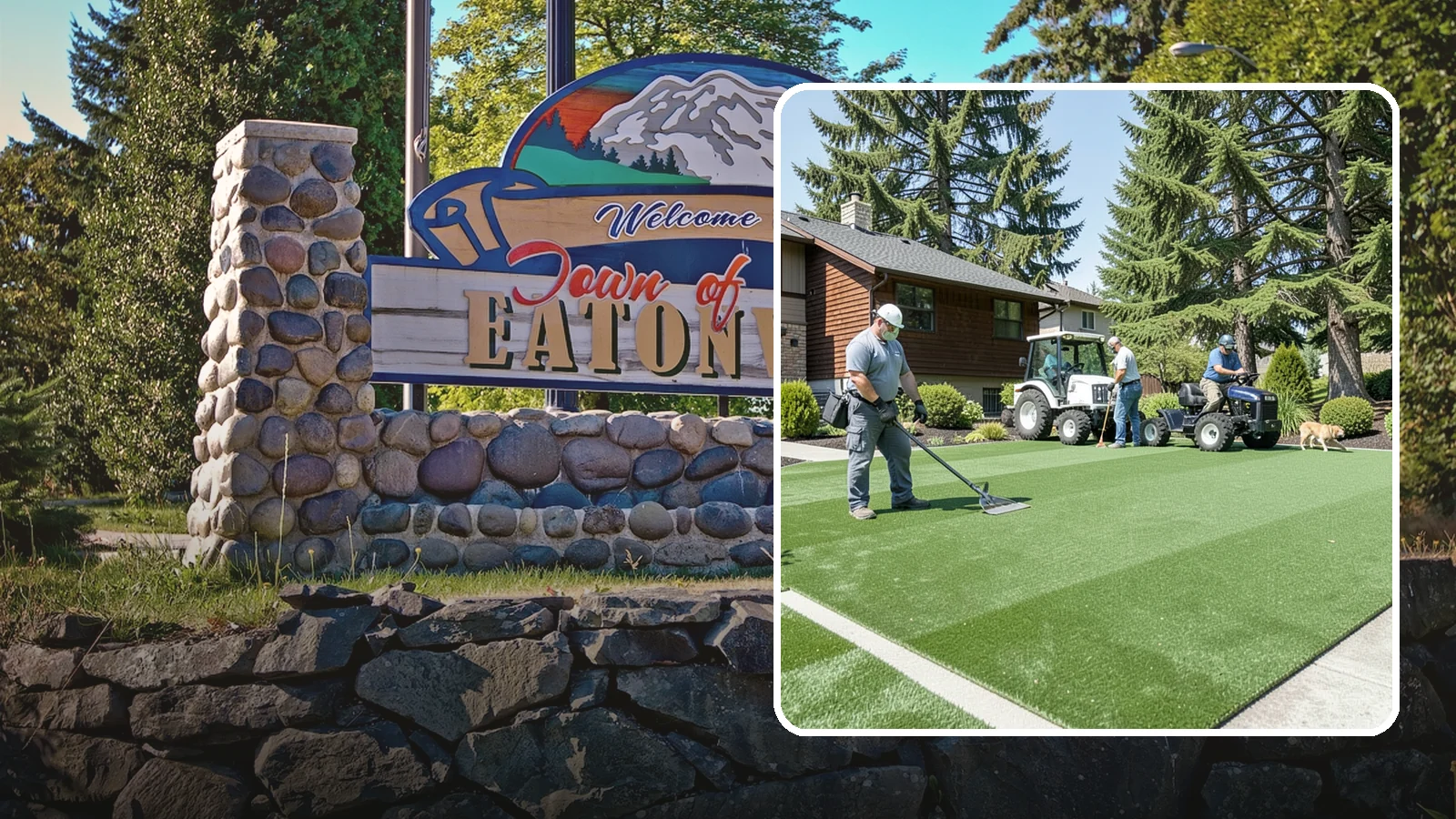 Pet Turf Installation in Eatonville, Pierce County, WA - Durable, drainable pet turf that gives dogs a clean, mud-free area that is easy to keep sanitary.