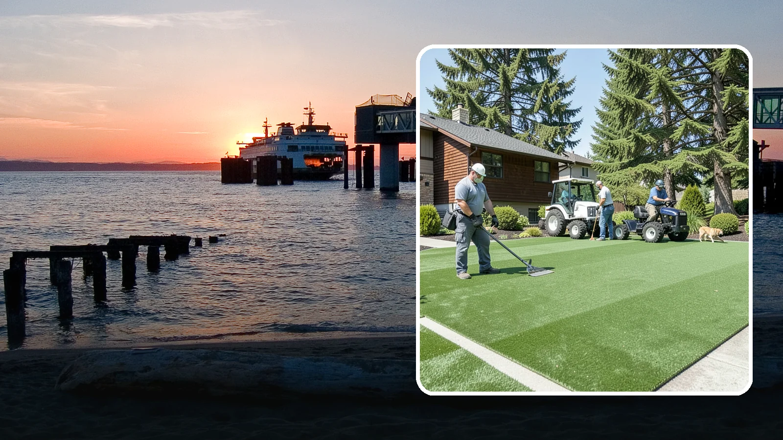 Pet Turf Installation in Edmonds, Snohomish County, WA - Durable, drainable pet turf that gives dogs a clean, mud-free area that is easy to keep sanitary.
