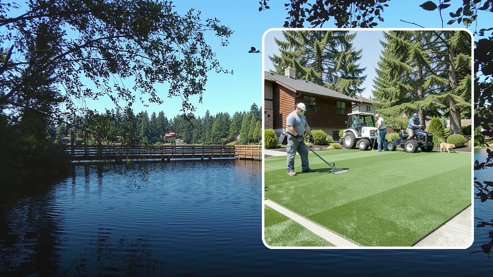 Pet Turf Installation in Federal Way, King County, WA - Durable, drainable pet turf that gives dogs a clean, mud-free area that is easy to keep sanitary.